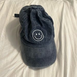 Blue denim smiley face hat